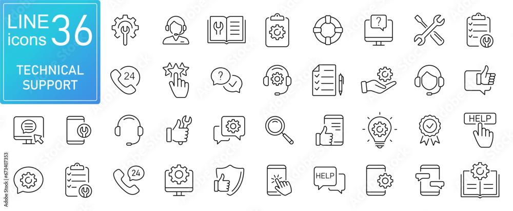 Fototapete Technical support line icons set. Modern outline elements, graphic design concepts, simple symbols collection. Vector line icons