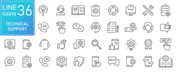 Technical support line icons set. Modern outline elements, graphic design concepts, simple symbols collection. Vector line icons - obrazy, fototapety, plakaty