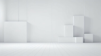 Abstract minimal background with white squares pattern wall. Interior of a empty room. Generative AI - obrazy, fototapety, plakaty