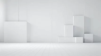 Fotobehang Abstract minimal background with white squares pattern wall. Interior of a empty room. Generative AI © Катерина Нагірна
