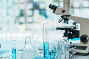 Science experiment. Health care researchers working in life science laboratory