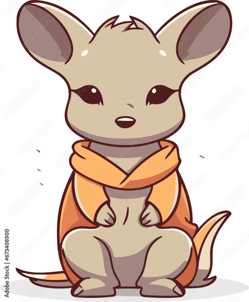 Wall mural cute kangaroo with scarf. vector illustration in cartoon style.