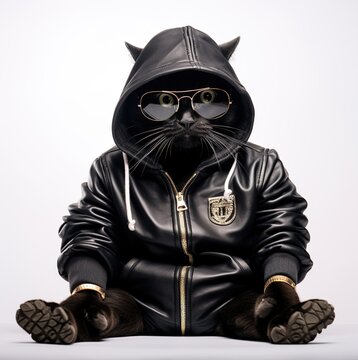 cat in a black hoodie