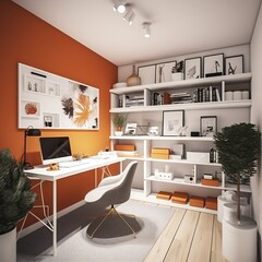 Interior of a beautiful workplace in orange and white colors