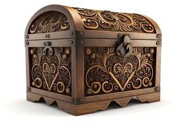 Wooden chest on a white background. Vintage style