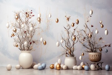 Obraz na płótnie Canvas Easter Backdrop with Trees and Eggs