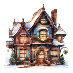 Transparent, isolated, Christmas house clipart