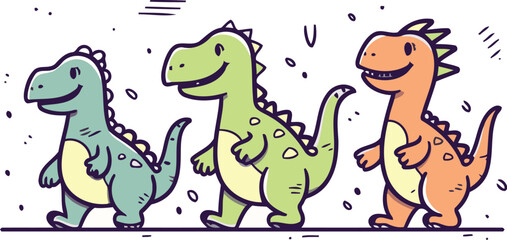 Cute cartoon dinosaurs. Funny dinosaurs. Vector illustration for kids.
