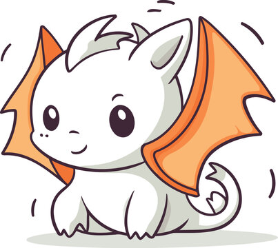 cute white dragon with orange wings clip art preview