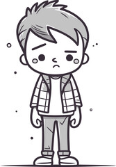 Boy feeling sad and frowning. Vector illustration of boy feeling sad and frowning.