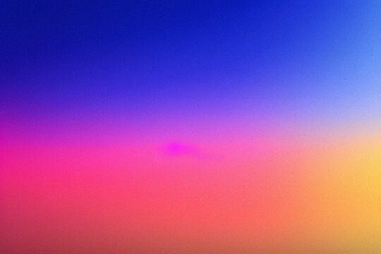 Dark Blue, Pink, Yellow, Red Color gradient, rough grain noise. Abstract Background.
