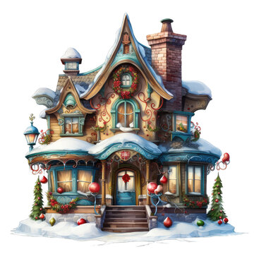 Transparent, Isolated, Christmas House Clipart