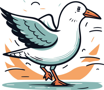 recommend clip art: Vector illustration of a seagull flying in the sky. Cartoon style.