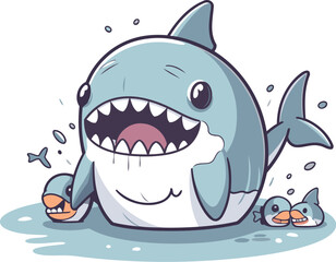 Shark cartoon vector illustration. Cute and funny shark character.