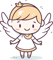 Obraz premium Cute little angel girl. Vector illustration. Cartoon character design.