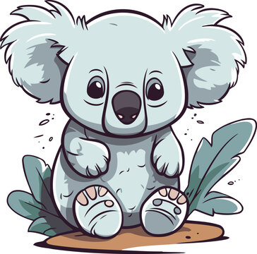 recommend clip art: Cute cartoon koala sitting on the ground. Vector illustration.