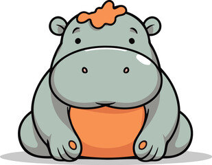 Obraz premium Cute hippo cartoon character sitting on orange ball vector illustration.
