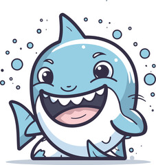 Fototapeta premium Cute shark cartoon vector illustration. Cute little shark character.