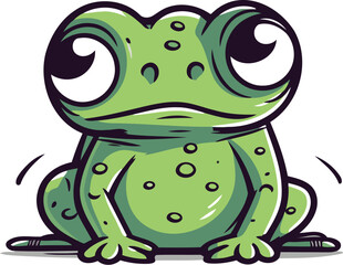Fototapeta premium Cute cartoon green frog isolated on white background. Vector illustration.