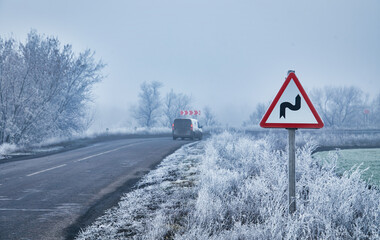 Winter morning on a winding road