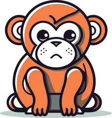 Fototapeta premium Cute monkey sitting on a white background. Cartoon vector illustration.