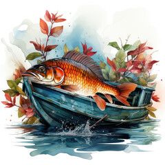 Obraz na płótnie Canvas watercolor Fishing clipart, Generative Ai