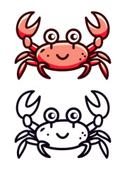 Cute Crab doodle style vector illustration, Cute crab sea creature doodle cartoon style colored and black and white line art for coloring book stock vector image