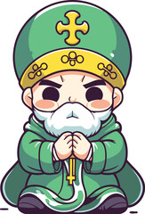 Naklejka premium Illustration of a little boy in a green costume with a cross