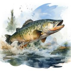 Fototapeta premium watercolor Fishing clipart, Generative Ai