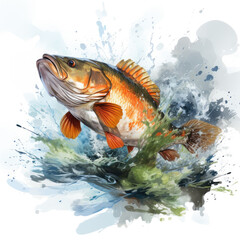 watercolor Fishing clipart, Generative Ai