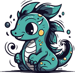Cute cartoon dragon. Hand drawn vector illustration isolated on white background.