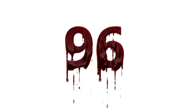Bloody number 96 with alpha channel, number 96 in blood