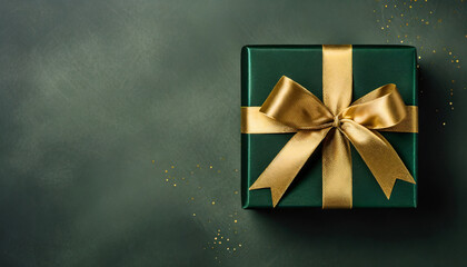 Dark green gift box with gold satin ribbon