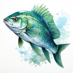 watercolor Fishing clipart, Generative Ai