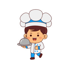 cute chef boy cartoon character vector illustration