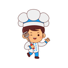 cute chef boy cartoon character vector illustration