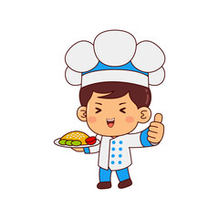 cute chef boy cartoon character vector illustration