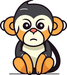 Obraz premium Cute cartoon monkey sitting and looking at camera. Vector illustration.