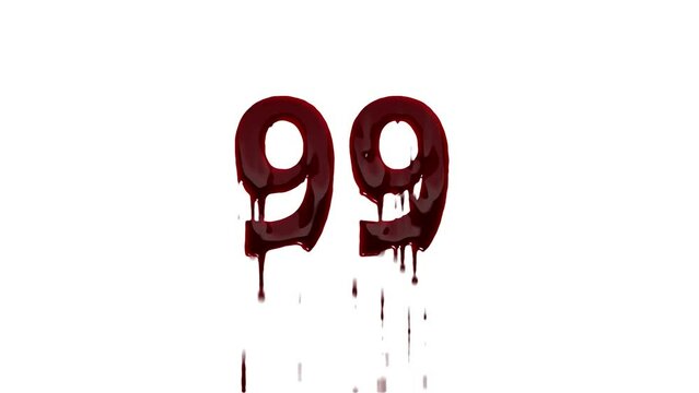 Bloody number 99 with alpha channel, number 99 in blood