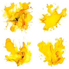 set of 4 abstract yellow ink blots - obrazy, fototapety, plakaty
