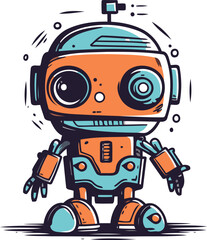 Vector illustration of cartoon robot. Isolated on a white background.