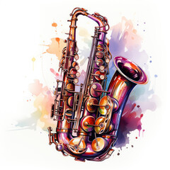 Fototapeta na wymiar watercolor Saxophone clipart, Generative Ai