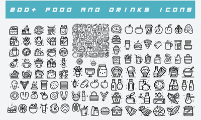 Food, fruits, and drinks icon sheet design