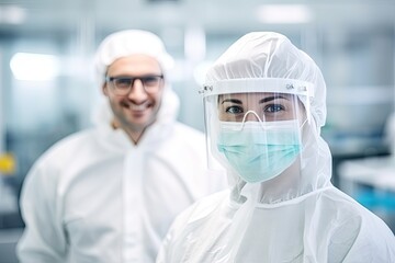 In a modern industrial laboratory, a team of professional scientists and workers ensures quality medicine production.