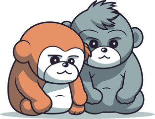 Naklejka premium Cute monkey and sloth. Cartoon animal. Vector illustration.