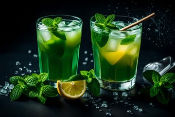 chilly mint lemonade with a dark backdrop