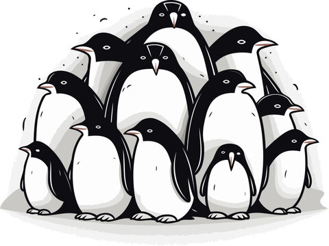 recommend clip art: Penguins. Vector illustration. Hand drawn penguins isolated on white background.