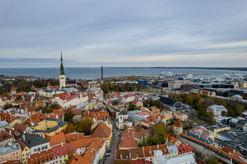 Fototapeta na wymiar Aerial autumn fall view of Tallinn old town, Estonia