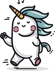 Fototapeta premium Cute unicorn running and smiling. Vector illustration in cartoon style.