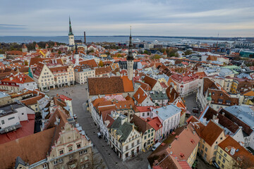 Fototapeta na wymiar Aerial autumn fall view of Tallinn old town, Estonia